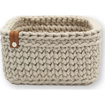 Háčkov Háčkovaný košík - Mr. Grey Barva: Béžová, Průměr dřevěného dna: M - 20 cm
