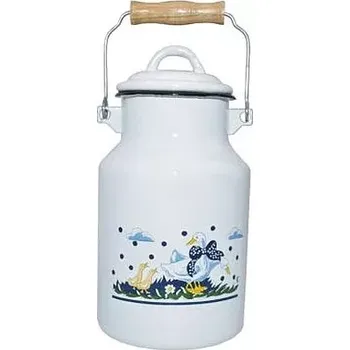 Konvička na mléko Konvička na mléko 1 L bílá potisk husy (tradiční bílá smaltovaná konvička na mléko s motivem husy)