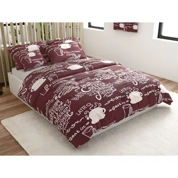 Povlečení Bavlněné povlečení COFFEE hnědé, 140x200 / 70x90 cm