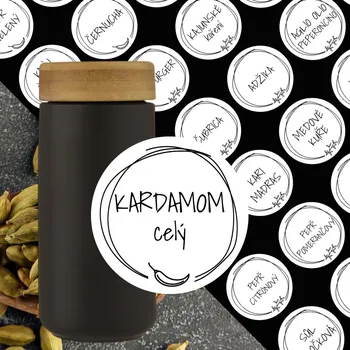 Samolepící etiketa etikety na kořenky kulaté boho bílé - sada C (35 ks)