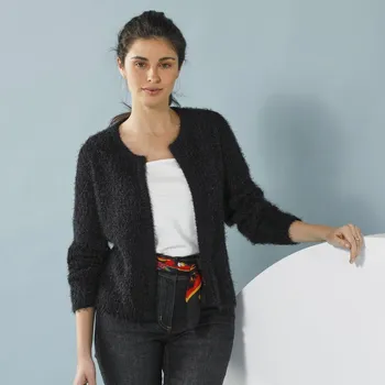 Dámský svetr Krátký kardigan pro malou postavu, z úpletu s chlupem černá 38/40