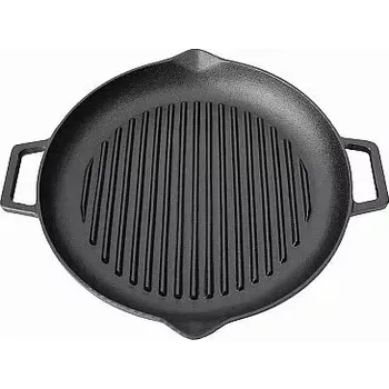 Hrnec Pánev litina kulatá 31 x 4 cm s výlevkami (grilovací pánev Ø 31 cm s výlevkami z litiny)
