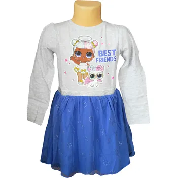 Dívčí šaty Eplusm Dívčí šaty L.O.L. s dlouhým rukávem a tylovou sukní šedo-modré Barva: Šedomodrá, Velikost: 110