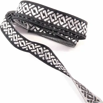 Stuha Černý prýmek se stříbrnou mřížkou - černá, stříbrná - šíře 1,5 cm