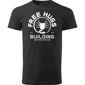 Pánské tričko Alien Vtipné tričko - Free Hugs Barva: Černá, Velikost: XL