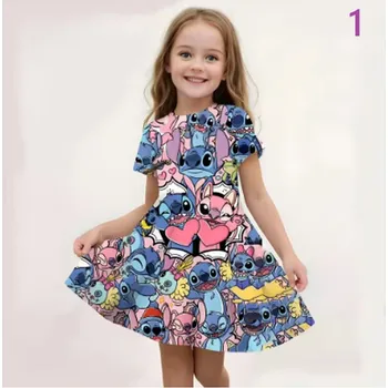 Dívčí šaty Dívčí letní šaty na motivy Disney pohádek (Lilo a Stitch + Frozen + Malá mořská víla) Motiv: 1, Velikost: 160