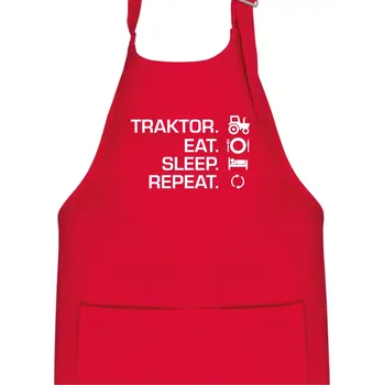 Kuchyňská zástěra Traktor eat sleep repeat - Dětská zástěra na vaření - Univerzální velikost ( Červená )