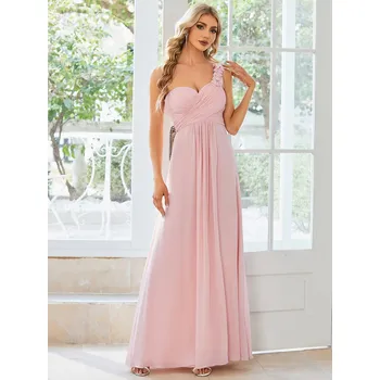 Dámské šaty Maxi dlouhé šifonové šaty na jedno rameno Barva: Růžová, Velikost: 6XL