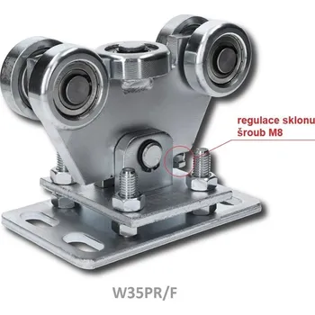 nosný vozík W35PR/F - regulovatelný vozík posuvné samonosné brány do 4,5 m, k profilu 70 x 70 x 4 mm, výškově stavitelný, kyvný