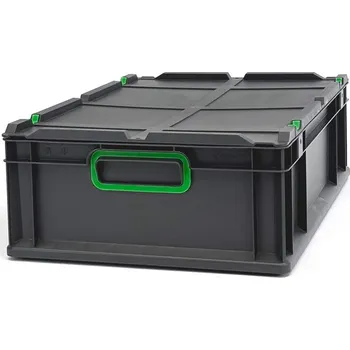 Úložný box Euro přepravka CYCLE s nasazovacím víkem, 600x400x170 mm, barva antracit-zelená