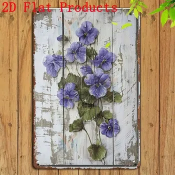 Obraz BAF Nástěnná kovová cedule. Fialky 30 x 20 cm