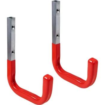 Věšák Nástěnný háček GedoTec s gumovým povlakem – červený, ocelový, nosnost 50 kg, 2 kusy