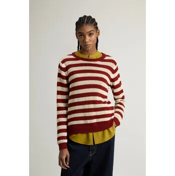 Dámský svetr SVETR WOOLRICH BOXY CREWNECK MADDER BROWN STRIPE