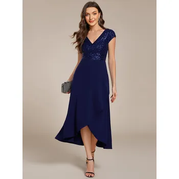 Dámské šaty Asymetrické večerní šaty s výstřihem do V Barva: Tmavě Modrá, Velikost: 6XL