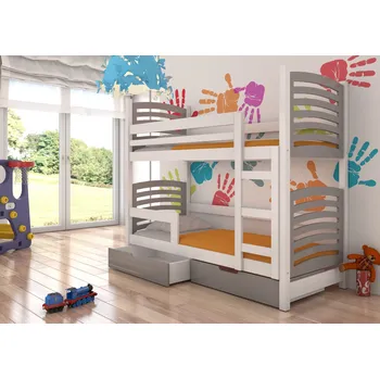 Postel ADRK Patrová postel OSUNA, CH-Osu-W+GRA-D061, 180x75 cm s matrací, bílá/šedá