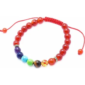 Drahý kámen Čakrový náramek z karneolu se Shamballa zapínáním obvod cca 16 až 25 cm