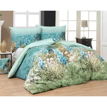 Povlečení Povlečení Matějovský FREDA, horská louka, zeleno-modré, bavlna hladká, digitál, 140x220cm + 70x90cm