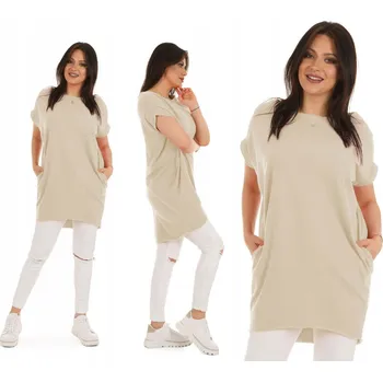 Dámská halenka Fashionweek Skvělá oversize stylová tunika s kapsami MF580 Barva: Béžový, Velikost: Universal