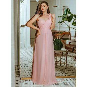 Dámské šaty Šaty pro družičku na jedno rameno s květinovou dekorací Barva: Růžová, Velikost: 6XL