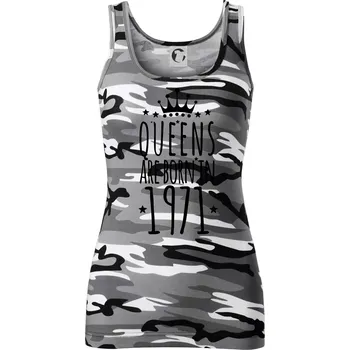 Dámské tričko Queens are born in 1971 - Dámské Maskáčové tílko - 2XL ( Šedý maskáč )