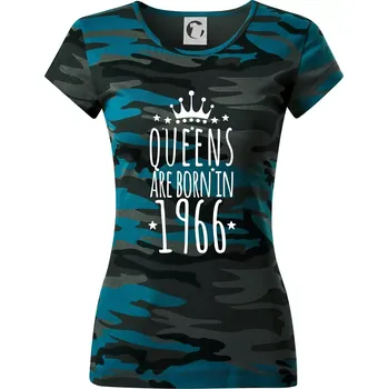 Dámské oblečení Queens are born in 1996 - Dámské maskáčové triko - M ( Petrolejová maskáč )