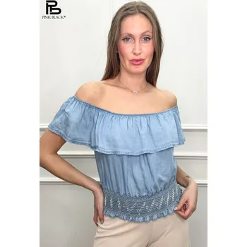 Dámská halenka Džínová halenka s volánem Lamiar FL9018 barva: modrá džínová světlá