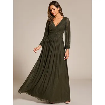 Dámské šaty Maxi večerní šaty se šifonem a výstřihem do V Barva: Olivová, Velikost: 9XL