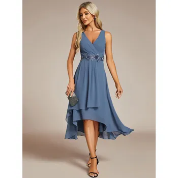 Dámské šaty Svatební šifonové šaty pro hosty s nášivky Barva: Mořská, Velikost: 6XL