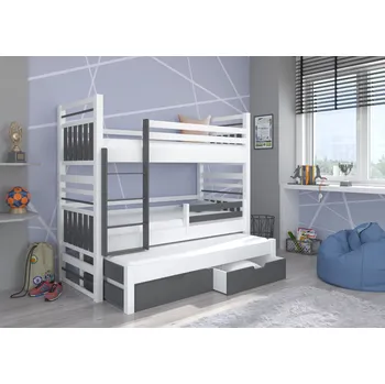 Postel ADRK Rozkládací patrová postel HIPPO, CH-Hip-W+G-208-E1910, 200x90 cm, bílá/tmavě šedá