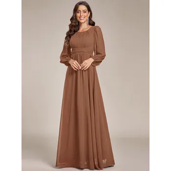 Dámské šaty Svatební Šaty pro družičky s dlouhými nafouknutými rukávy Barva: Hnědá, Velikost: L