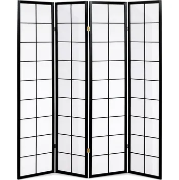 Paraván Dřevěný čtyřdílný paraván ELMORROS, masiv smrk, černý + vyzvednutí ZDARMA