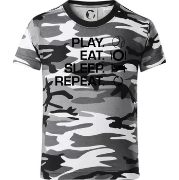 Chlapecké tričko Play Eat Sleep Repeat tenis - Dětské maskáčové triko - 146 cm/10 let ( Šedý maskáč )