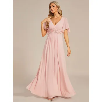 Dámské šaty Skladané šaty pre družičky s výstrihom do V Barva: Růžová, Velikost: 6XL