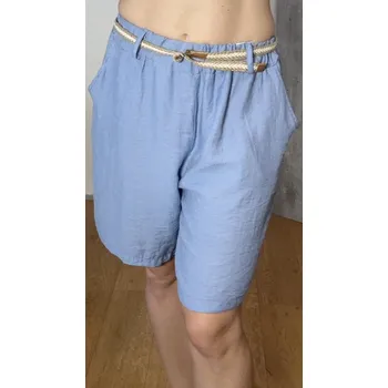 Dámské kraťasy BudesIN Nebesky modré kraťasy s přírodním lnem