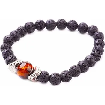 Náramek Lávový kámen a tygří oko v kovu náramek korálkový obvod 16 až 23 cm
