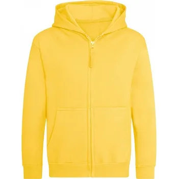 Chlapecká mikina Just Hoods Dětská zipová mikina s dvojitou kapucí a česaným fleecem zevnitř Barva: žlutá sluneční, Velikost: 7-8 let JH050K