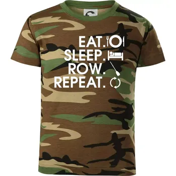 Chlapecké tričko Eat sleep row repeat - Dětské maskáčové triko - 122 cm/6 let ( Hnědý maskáč )
