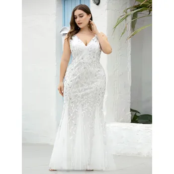 Dámské šaty Sexy flitrové maxi šaty mořska panna s dvojitým výstřihem do V Barva: Bílá, Velikost: 7XL