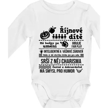 Kojenecký body Narozeniny říjen - Body kojenecké s dlouhým rukávem - Dlouhý r. do 3 měs ( Bílá )
