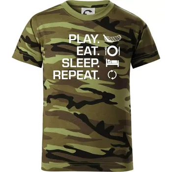 Chlapecké tričko Play Eat Sleep Repeat florbal - Dětské maskáčové triko - 146 cm/10 let ( Zelený maskáč )