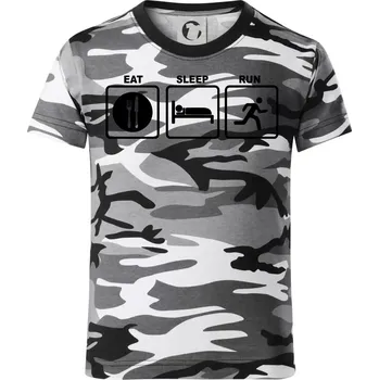 Chlapecké tričko Eat sleep run čtverce - Dětské maskáčové triko - 104-110cm / 3-4 roky ( Šedý maskáč )