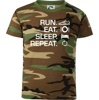 Chlapecké tričko Run eat sleep repeat - Dětské maskáčové triko - 104-110cm / 3-4 roky ( Hnědý maskáč )