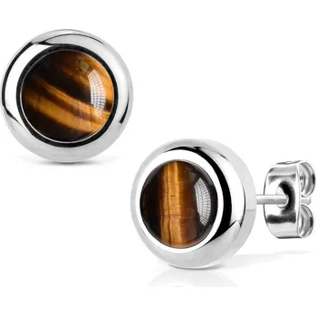 Náušnice NUBIS® Ocelové náušnice s Tygří oko 6mm - NB010-06