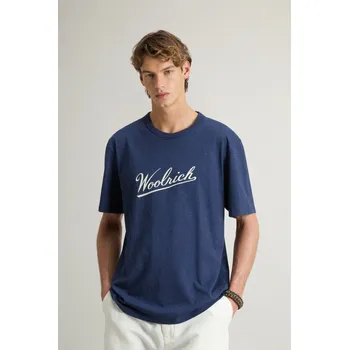 Pánské tričko TRIČKO WOOLRICH MOULINE JERSEY LOGO T-SHIRT MELTON BLUE