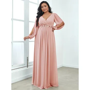 Dámské šaty Dlouhé šaty s obálkovým výstřihem a průstřihy na rukávech Barva: Růžová, Velikost: 9XL