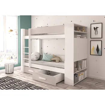 Postel ADRK Patrová postel GARET, CH-Gar-W+G-230+M-E206, 200x90 cm s matrací, bílá/světle šedá