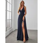 Maxi šaty s hlubokým výstřihem a rozparkem Barva: Tmavě Modrá, Velikost: 6XL
