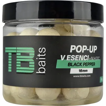 Boilies TB Baits Plovoucí Boilie Pop-Up White Black Pepper + NHDC 65 g - 16 mm