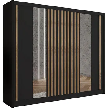 Šatní skříň Šatní skříň se zrcadlem SANTINO 250x215 cm černá/dub craft