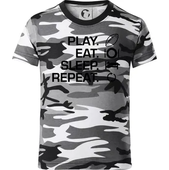Chlapecké tričko Play Eat Sleep Repeat americký fotbal - Dětské maskáčové triko - 104-110cm / 3-4 roky ( Šedý maskáč )